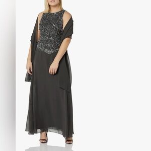 J Kara Black and Silver Embellished Maxi Dress